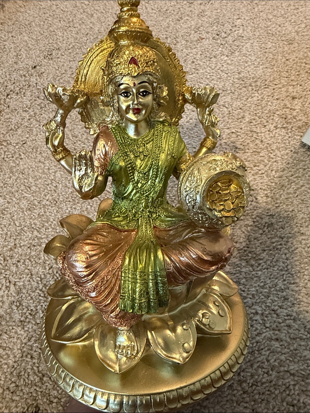 Gold and Green Lakshmi Statue Decorative Home Art